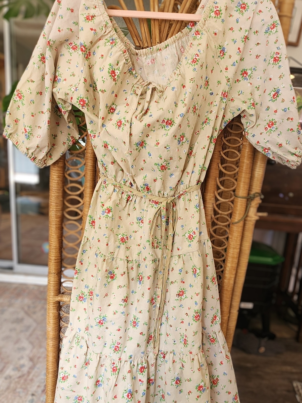 Sears Cream Dress with Red, Blue & Green Floral Print